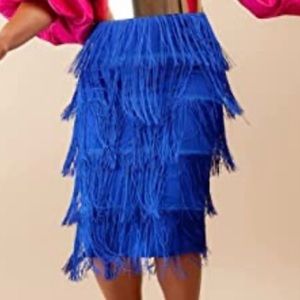 Tiered Fringe Elastic Waist Midi Skirt main image 1